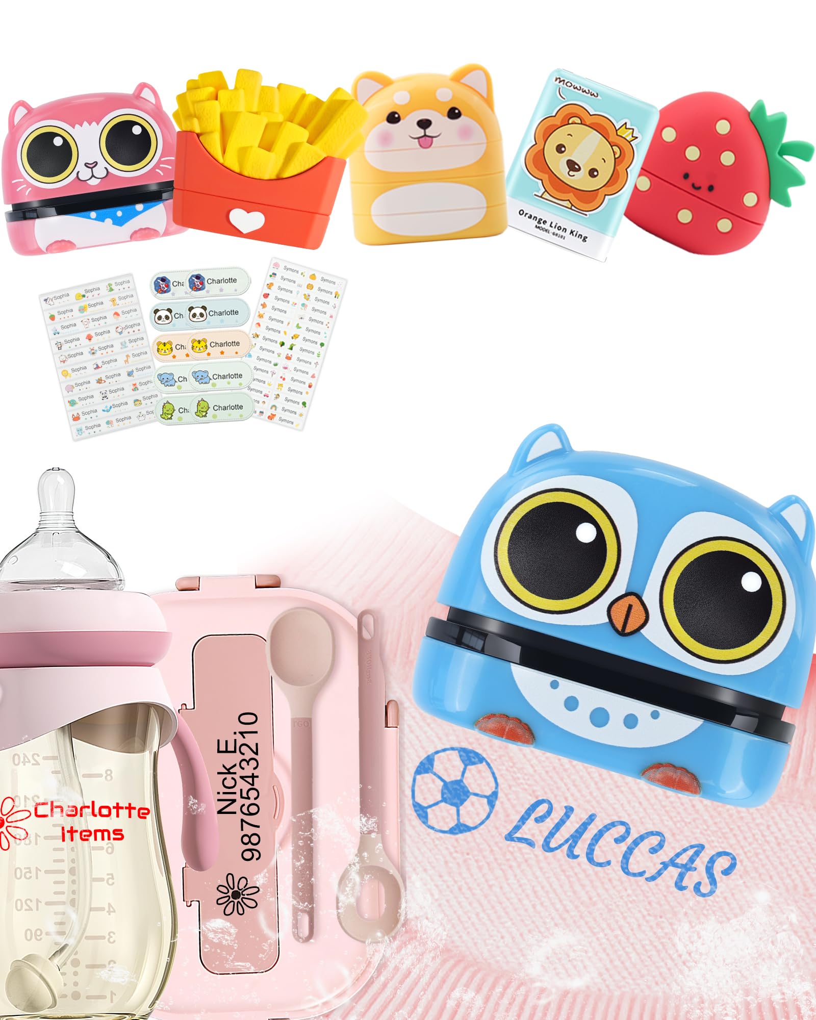 SUPHELPU Name Stamp for Clothing Kids Waterproof, Clothing Stamps for Clothes Permanent, Personalized Stamp with Name, School Daycare Essentials for Fabric Plastic Label Bottles Child Baby