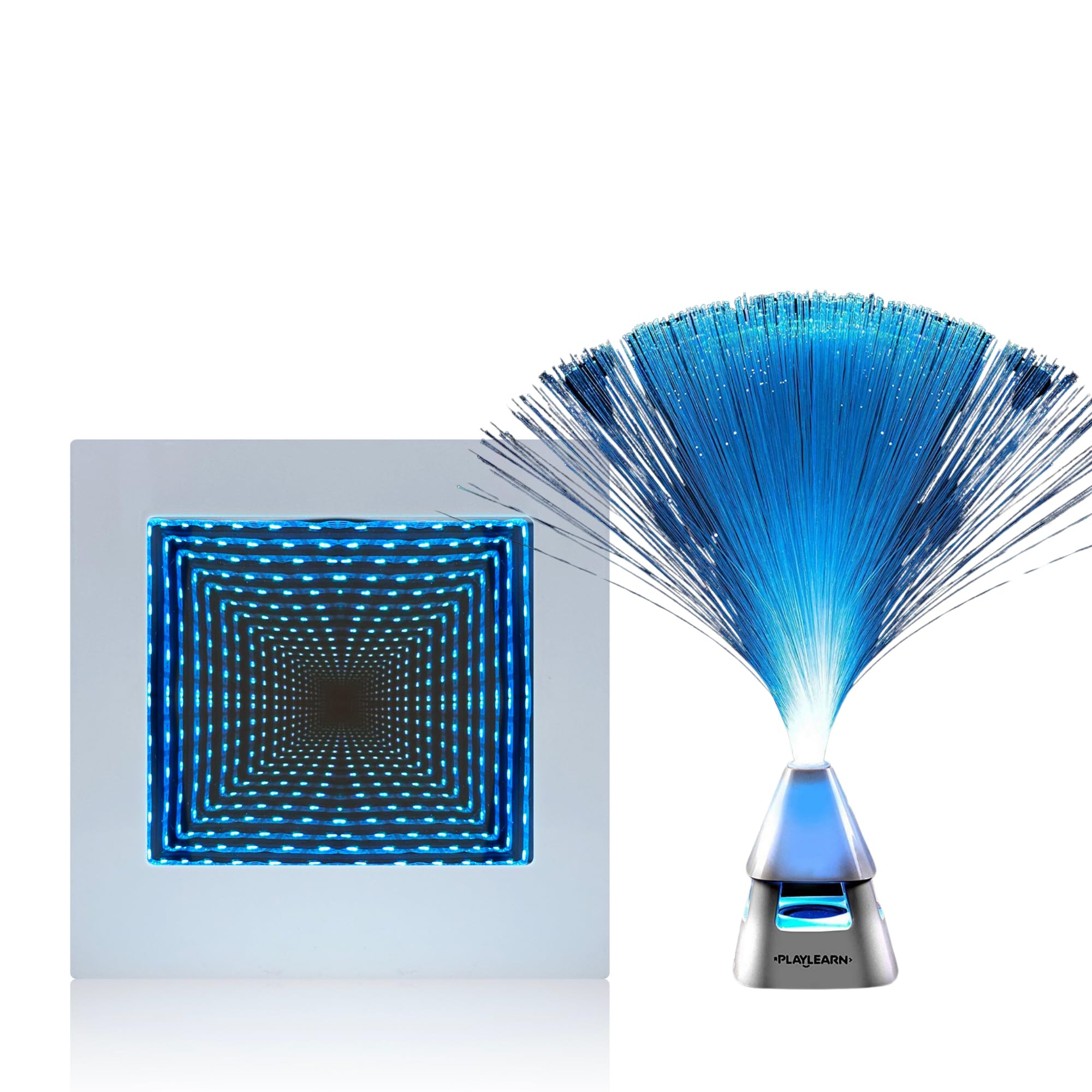 Playlearn Color Changing Sensory Light 22Cm 3D Led Infinity Mirror Tunnel Light - 35Cm Fibre Optic Lamp With Wireless Speaker