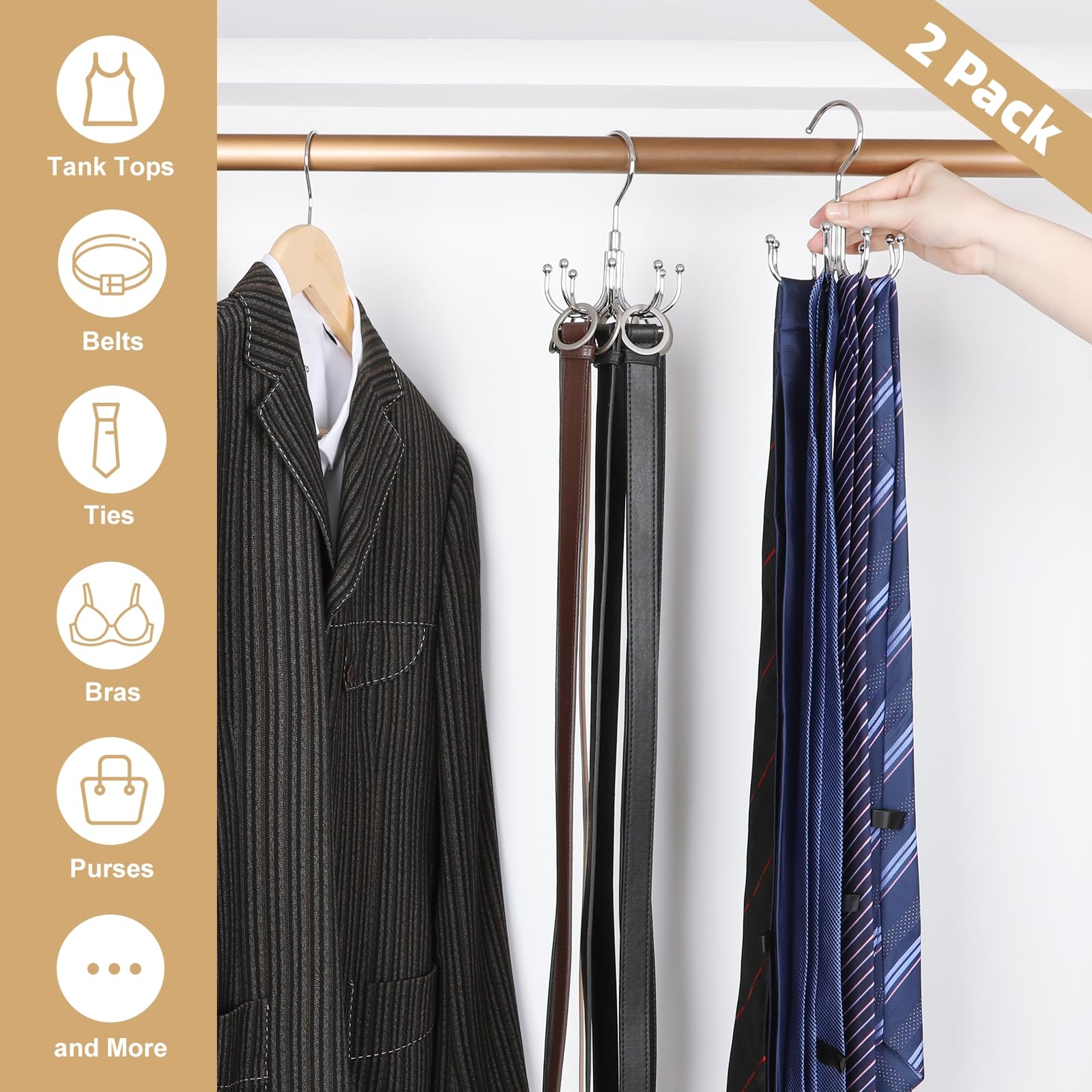 4 Pack Tank Top Bra Hanger, Wood Tie And Belt Hanger, Anti