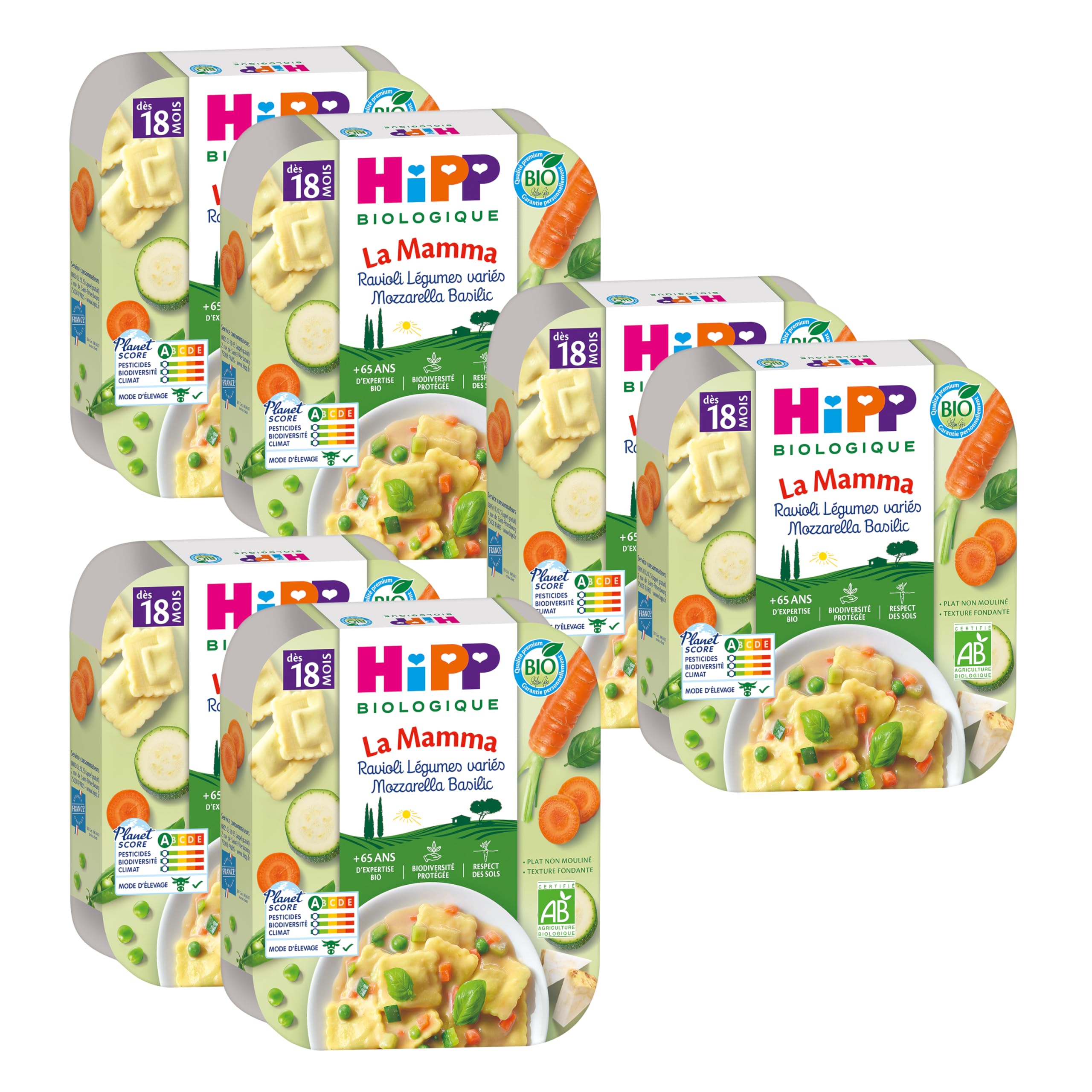 HiPP - La Mamma - Ravioli Légumes variés Mozzarella Basilic - Assiettes - 6x250 g - BIOLOGIQUE