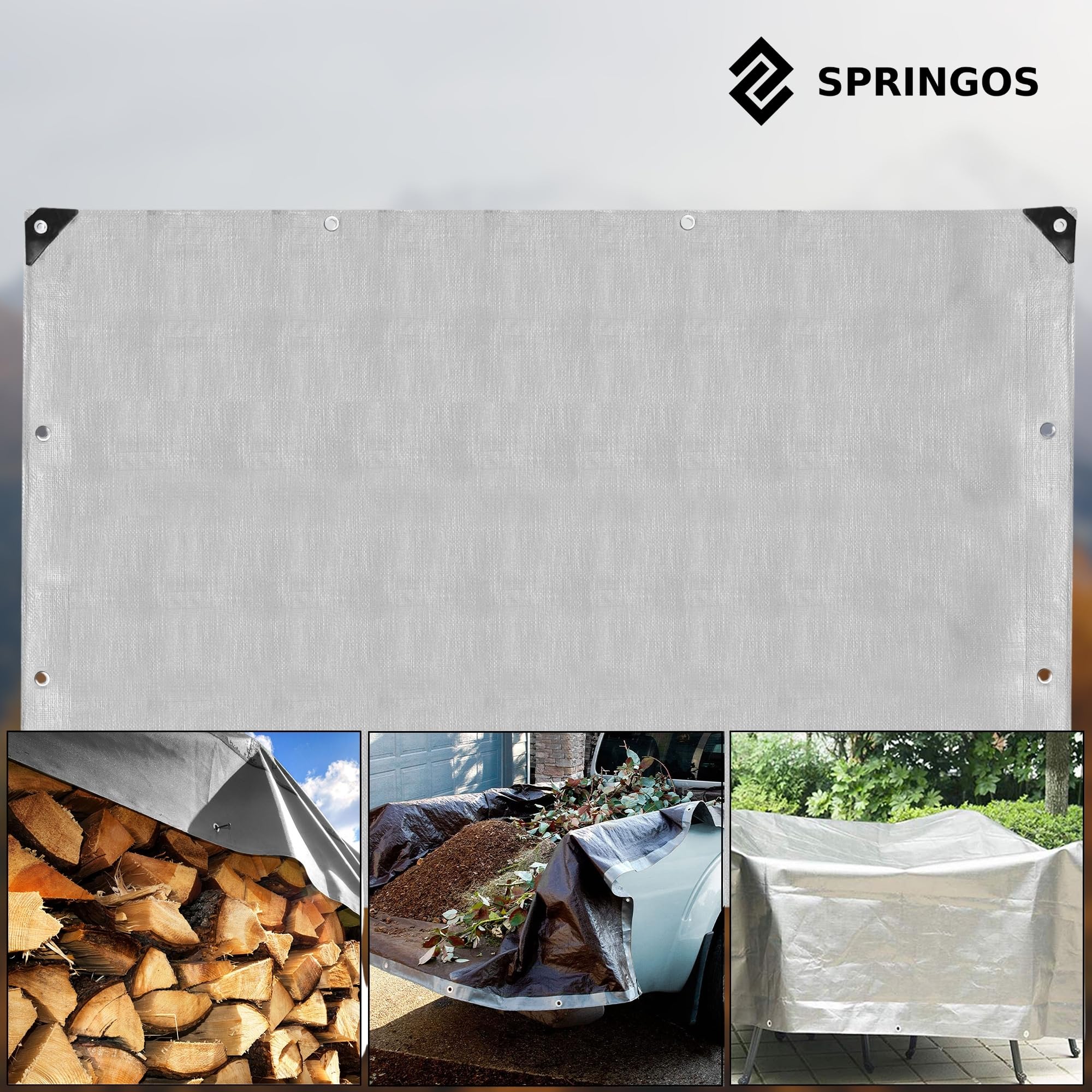 Telo 6x4m 130G Grigio Rinforzato Impermeabile Resistente ai Raggi UV Antigelo Telo di Copertura Telo Protettivo Polietilene per Giardino EDIFICIO Legno Macchine – Springos