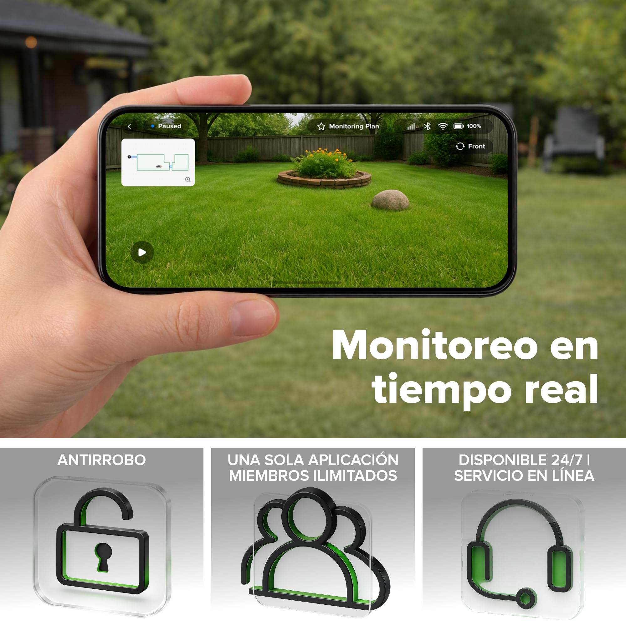 Greenworks C8 Vision+RTK – Cortacésped Robot sin Cable hasta 800 m², Mapeo Automático, Detección de Obstáculos 3D-ToF (Día y Noche), Gestión Multi-Zona Vía App, Garantía del Fabricante 3 Años