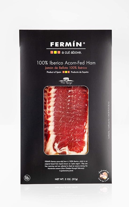 Fermin A Cut Above 100% Iberico Acorn Fed Ham Sliced (Jamon de Bellota 100% Iberico en lonchas ) Hand Carved Style 2 oz Pack (1)