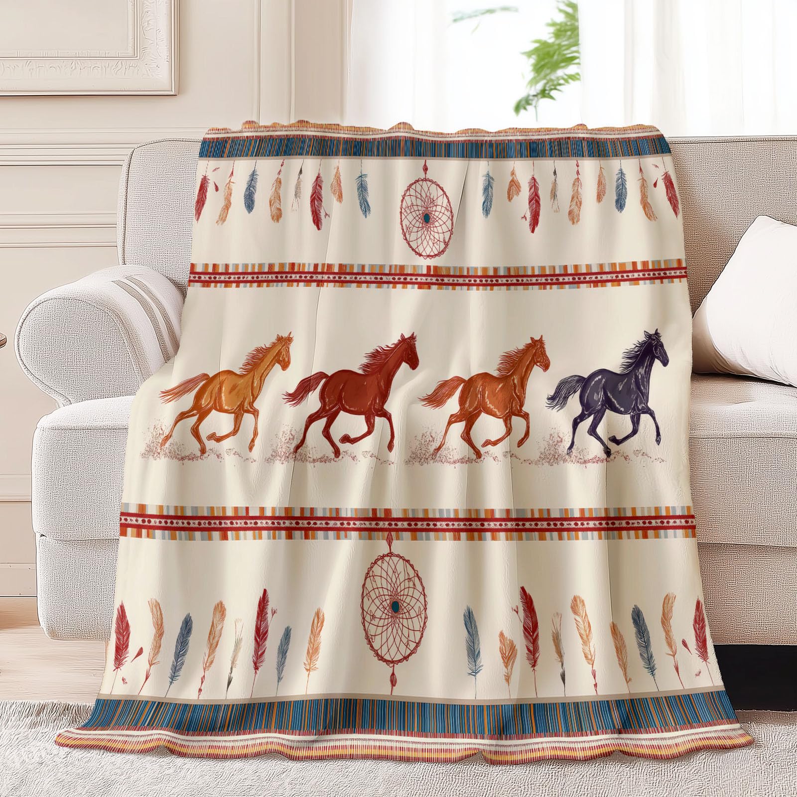 Coperta in flanella reversibile con stampa di un cavallo selvatico con