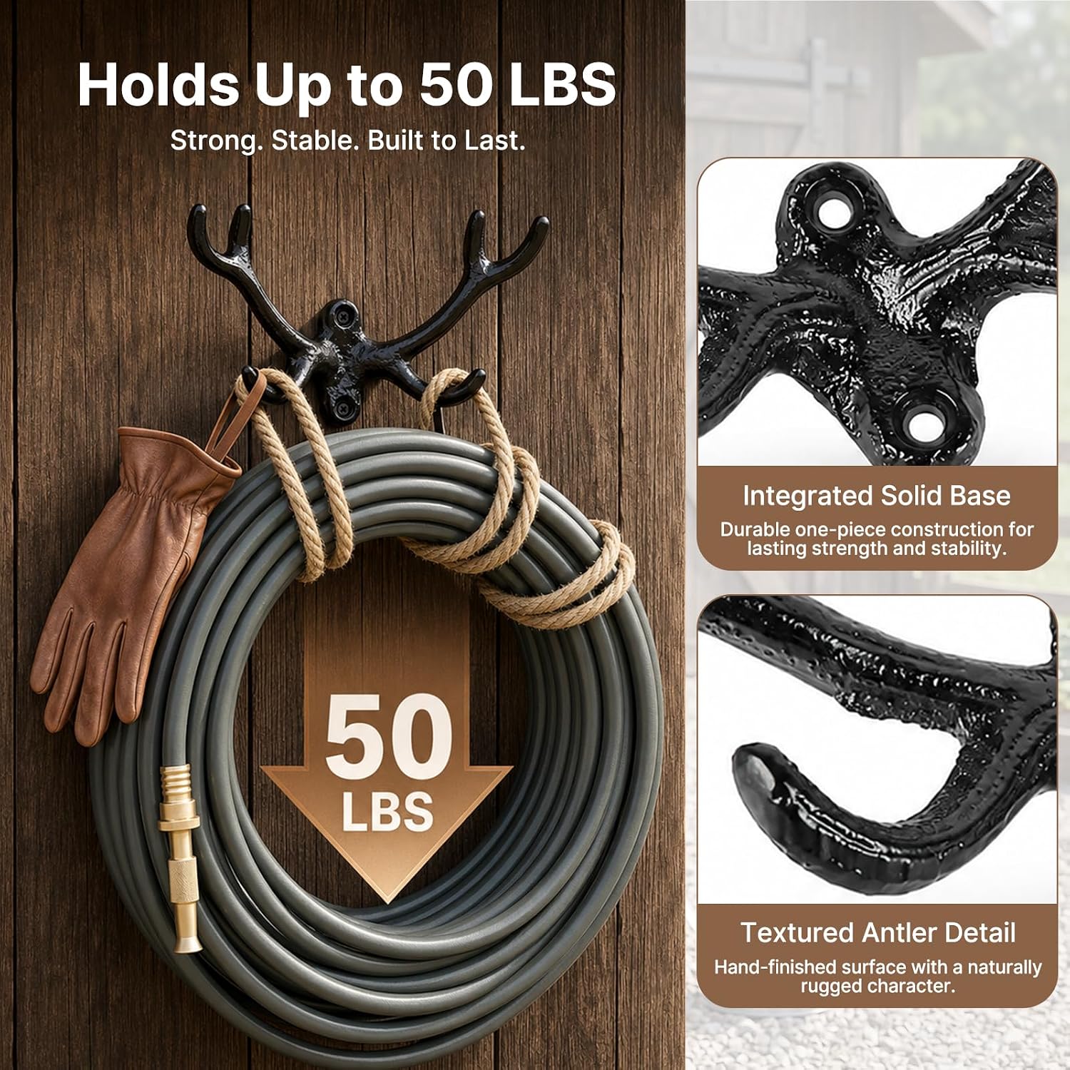 POZEAN Cast Iron Antler Hooks 1 Pack, Heavy Duty Wall Hook 50 lb Each image 5