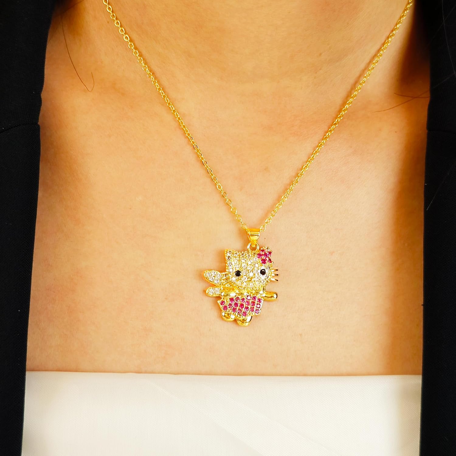 Cute Cat Necklace with Sparkling Rhinestones - Cubic Zirconia Pendant on Adjustable Chain, Kawaii Gift for Women - Image 8