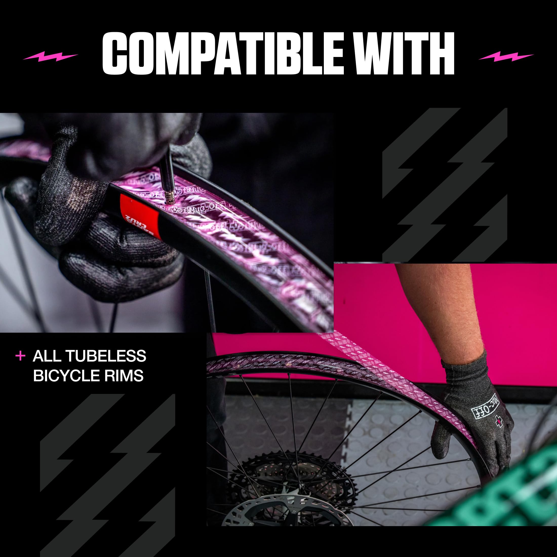 Muc-Off taśma do felg bezdętkowych, 28 mm – wrażliwa na ciśnienie taśma samoprzylepna do opon rowerowych bezdętkowych – rolka 10 m z 4 łatami uszczelniającymi