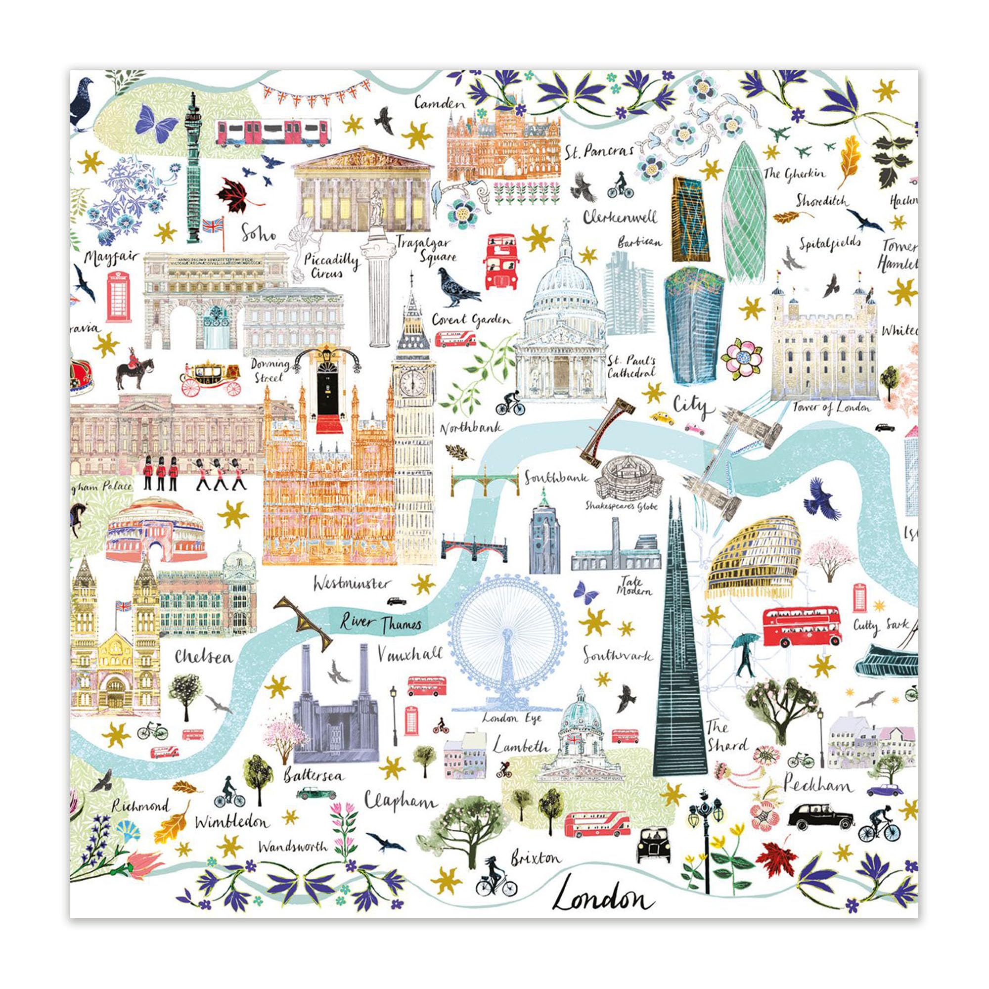 Museums & Galleries Blank Notecards Pack of 8 - London Maps & Landmarks by Josie Shenoy - 4 Each of 2 Designs - Premium Greeting Cards Multipack with Envelopes