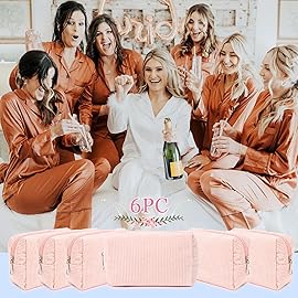 SOIDRAM Corduroy Cosmetic Bag - Cute Pink Makeup Pouch, Large Capacity, Travel Toiletry Bag Organizer with 1Pcs Makeup Brushes Storage