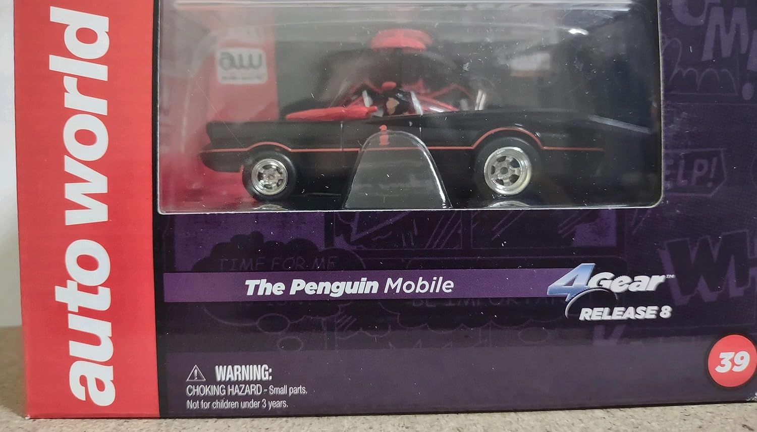 Auto World SC251 The Penguin Mobile HO Scale Electric Slot Car - Red Windows