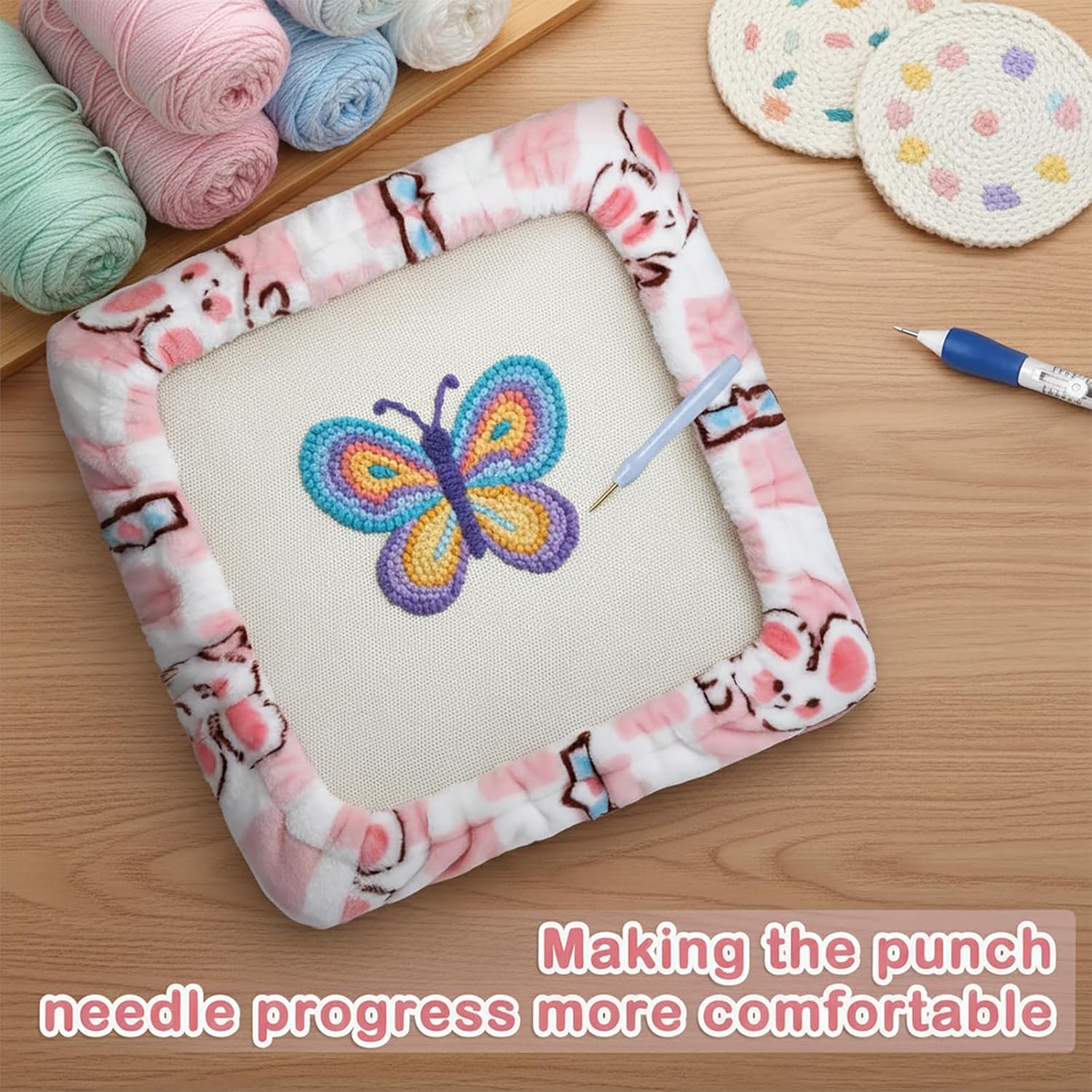 Punch Needle Frame 11.8" x 11.8" Gripper Strip Rug Hooking Frame with Frame Flannel Cover Perfect for Embroidery