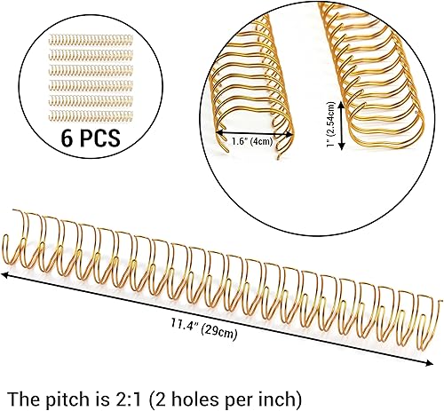 Miniatura 2 de 6 piezas de 1 pulgada de diámetro, 23 agujeros de alambre de metal, espinas de encuadernación de alambre de cincha, doble bucle, espiral, anillos de