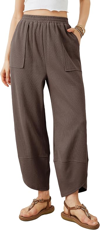Womens Baggy Wide Leg Pants Summer Casual Elastic Waist Palazzo Harem Pants with Pockets