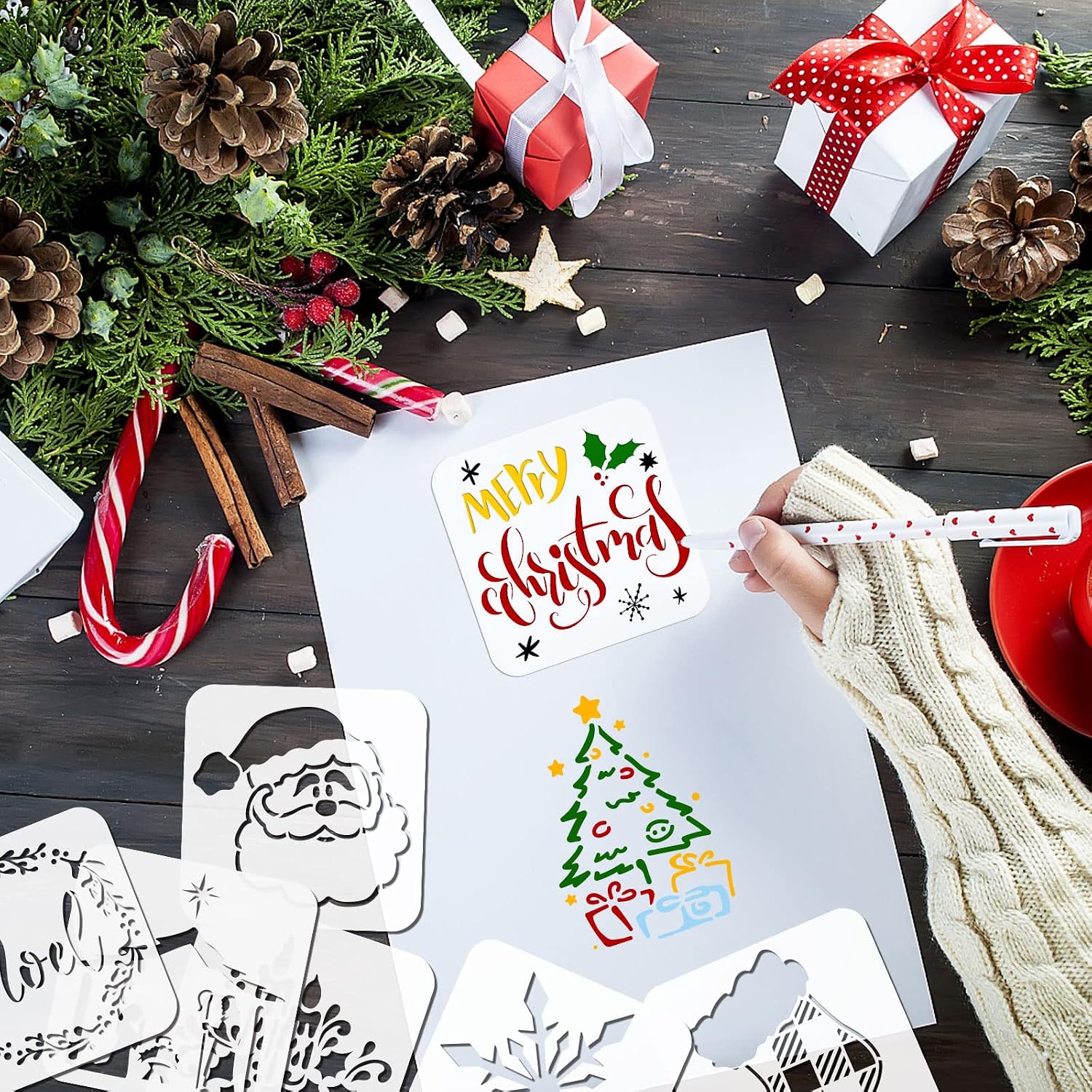 Vloso 30 Pcs Christmas Stencils Reusable,3x3 in Small Stencil for Crafts image 5