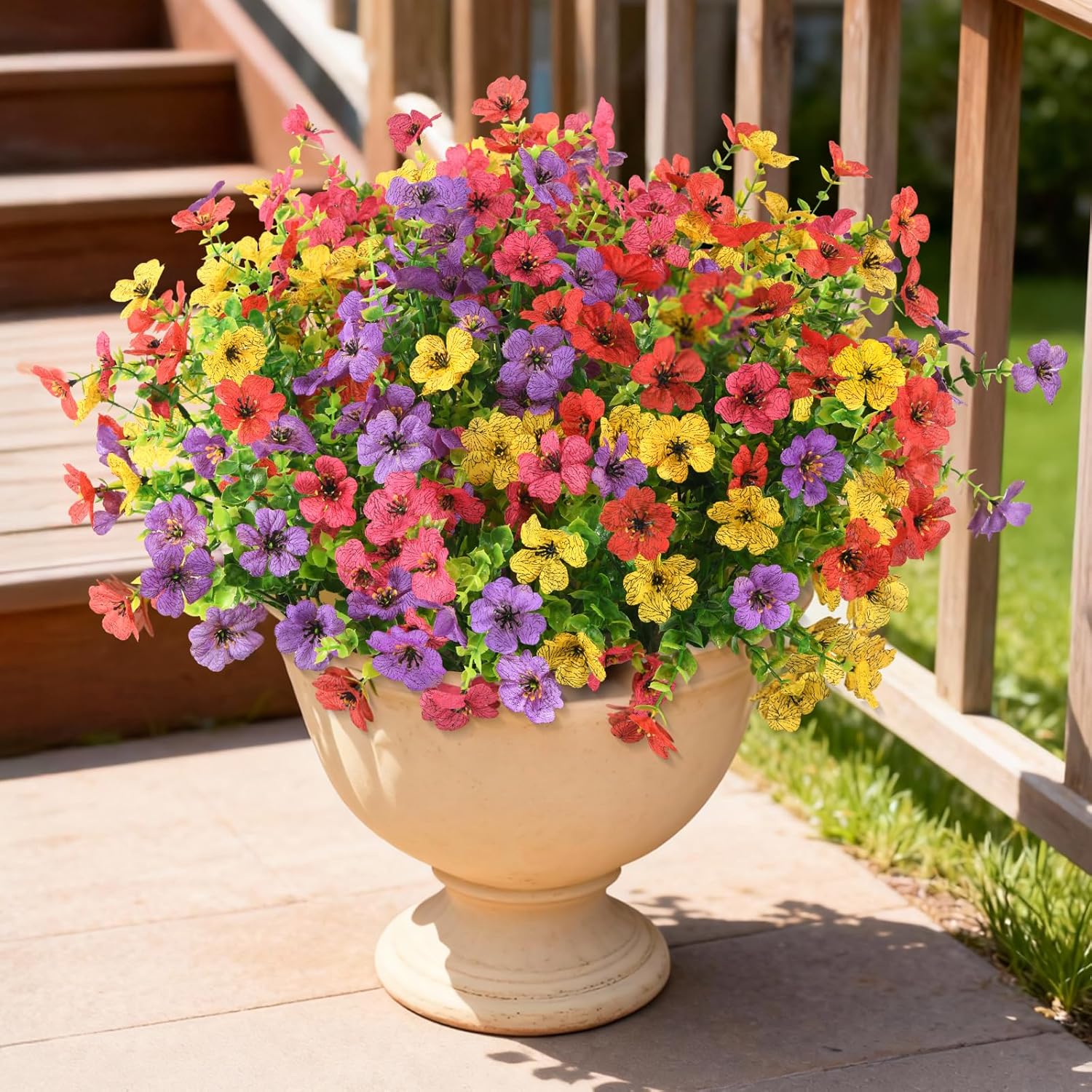 Artificial Flowers Hanging Baskets, 12 Bundles Faux Flower Outdoor Hanging Basket Spring Summer Decoration, Fake Flowers Plants for Porch Patio Balcony Home Yard Decor