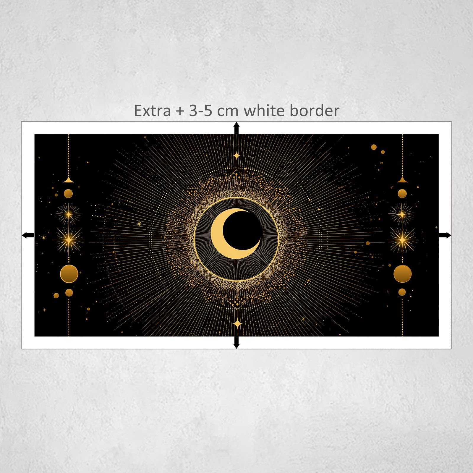 Schwarz Abstrakt Geometrisch Himmlisch Mond Modernes Leinwandbild 140L x 70B cm mit Rahmen, Boho XXL Wanddeko für Wohnzimmer Geschenk Idee Einzug - Hochwertiger Kunstdruck auf Holzrahmen