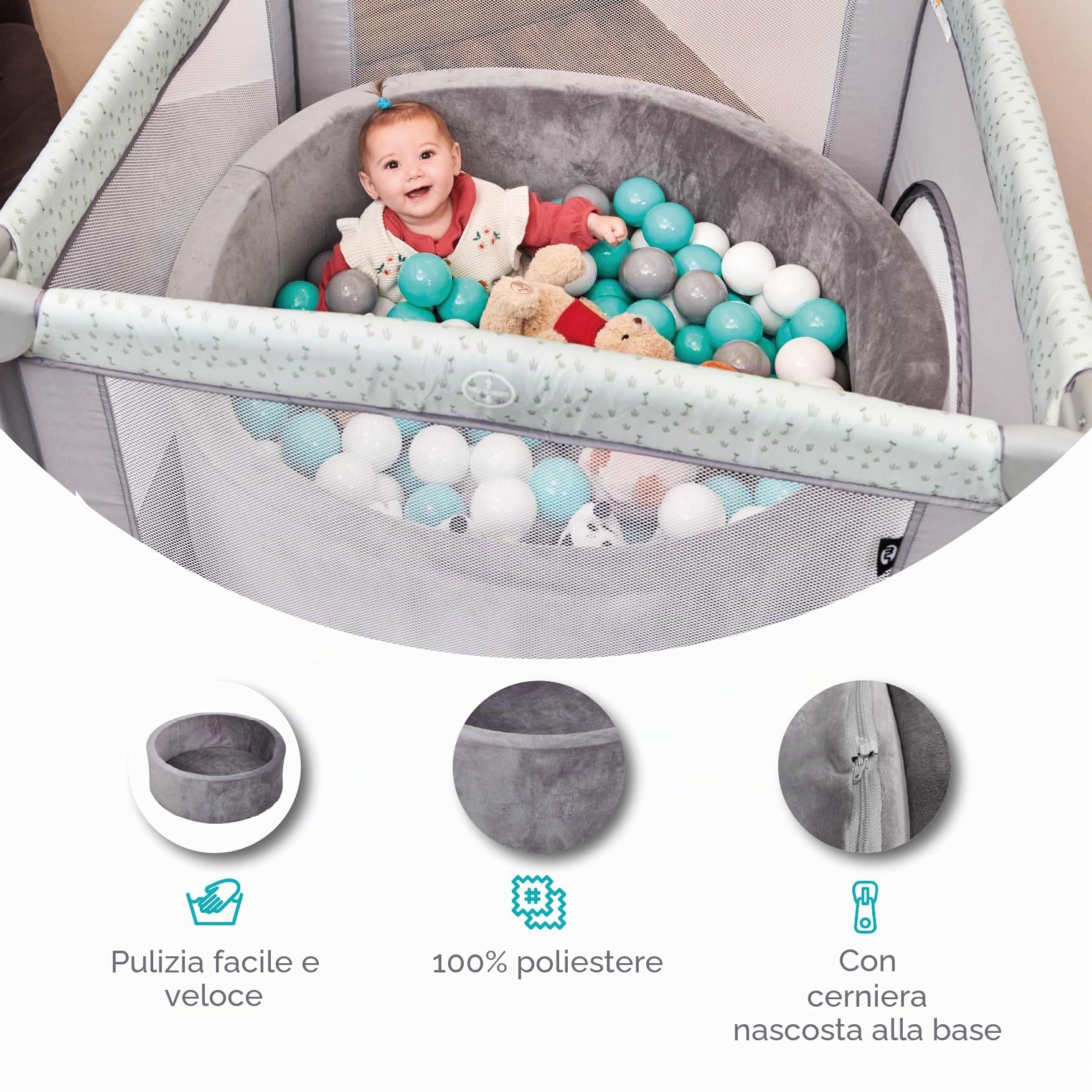 MS BabyWorld – Piscina di Palline Morbida +100 Palline | Piscina con Palline Morbida e Sicura | Parco Giochi Sensoriale per Neonati | Confortevole | Uso Interno