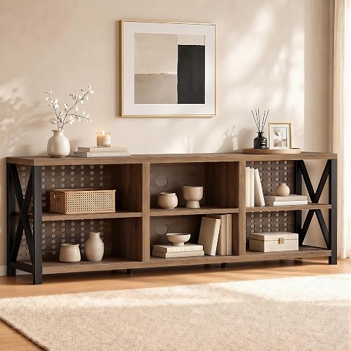 LVB Rustic Entertainment Center for 65 Inch TV, Industrial Wood and Metal TV Stand with Storage Shelf, Modern Television Media Console Table with Cabinet for Living Room Bedroom, Rustic Oak, 55 Inch