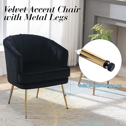 Miniatura 5 de civama Juego de 2 sillas de barril decorativas de terciopelo, sillón lateral tapizado de diseño moderno, cómodo sofá individual con patas de metal