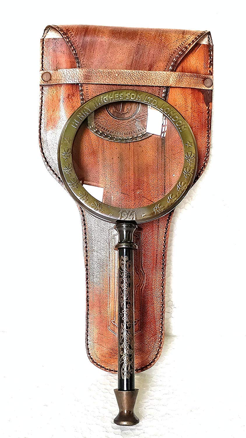 Loupe en laiton pour astrologue, étui en cuir protecteur et accessoires maritimes