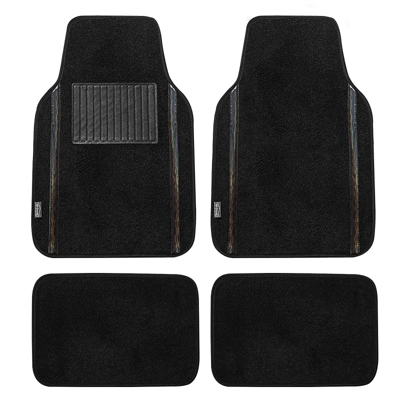 Tapetes automotivos de carpete FH Group pretos, ajuste universal para carros, SUVs e caminhões, conjunto com 4 peças