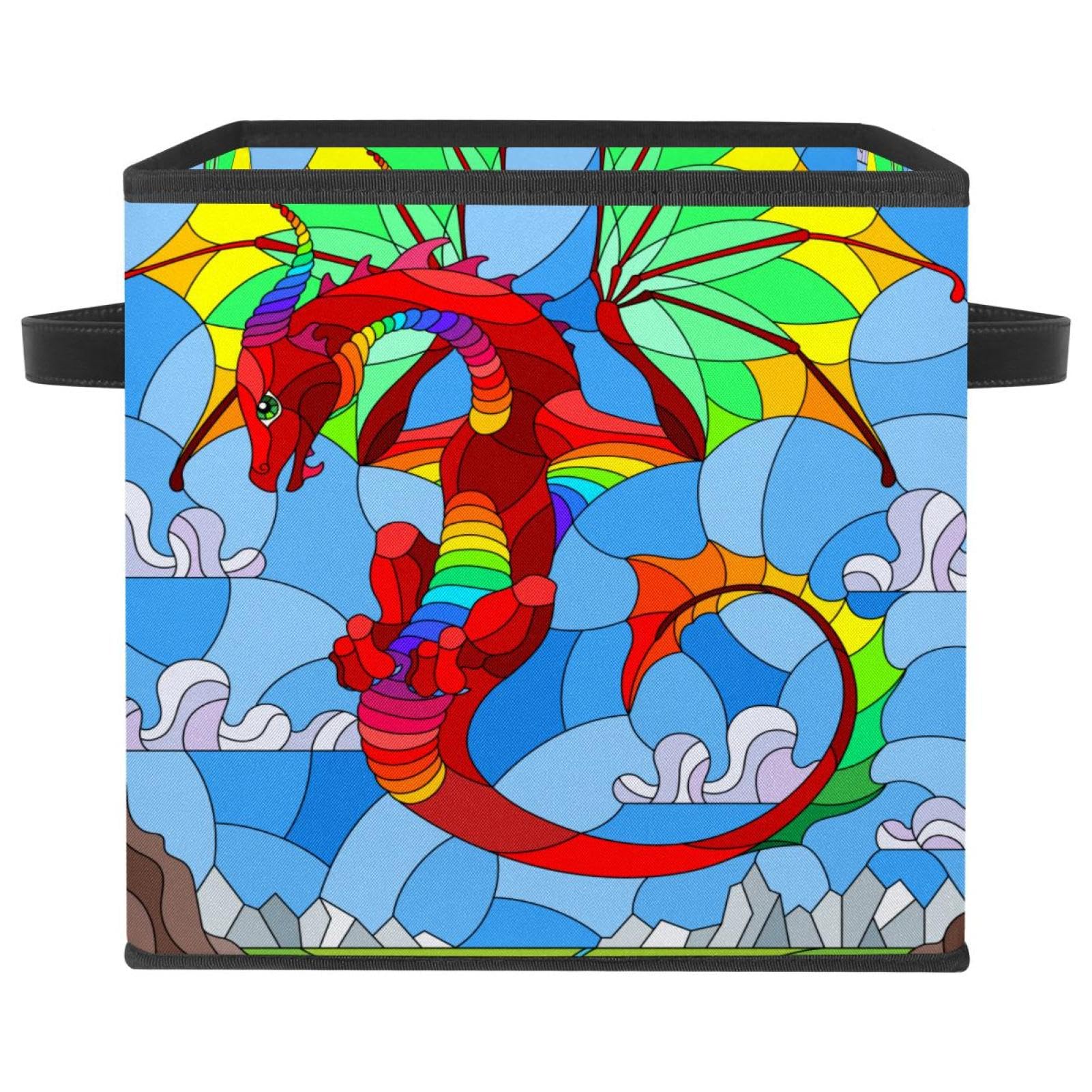 Boîte de rangement pliable cube en tissu pour placard et jouets motif dragon