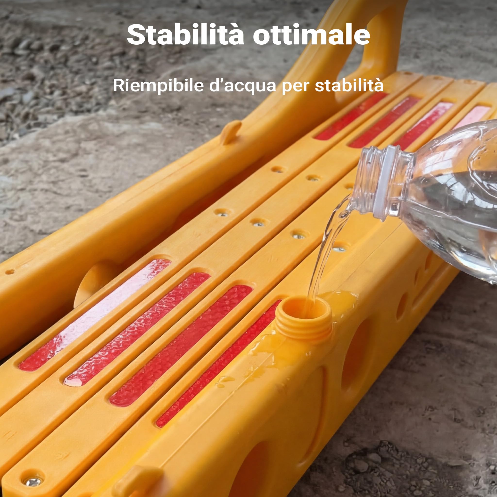 Wiltec Transenna estensibile 250 cm in plastica, barriera a pantografo con nastro riflettente, barriera da cantiere zavorrabile e pieghevole, transenna per il traffico
