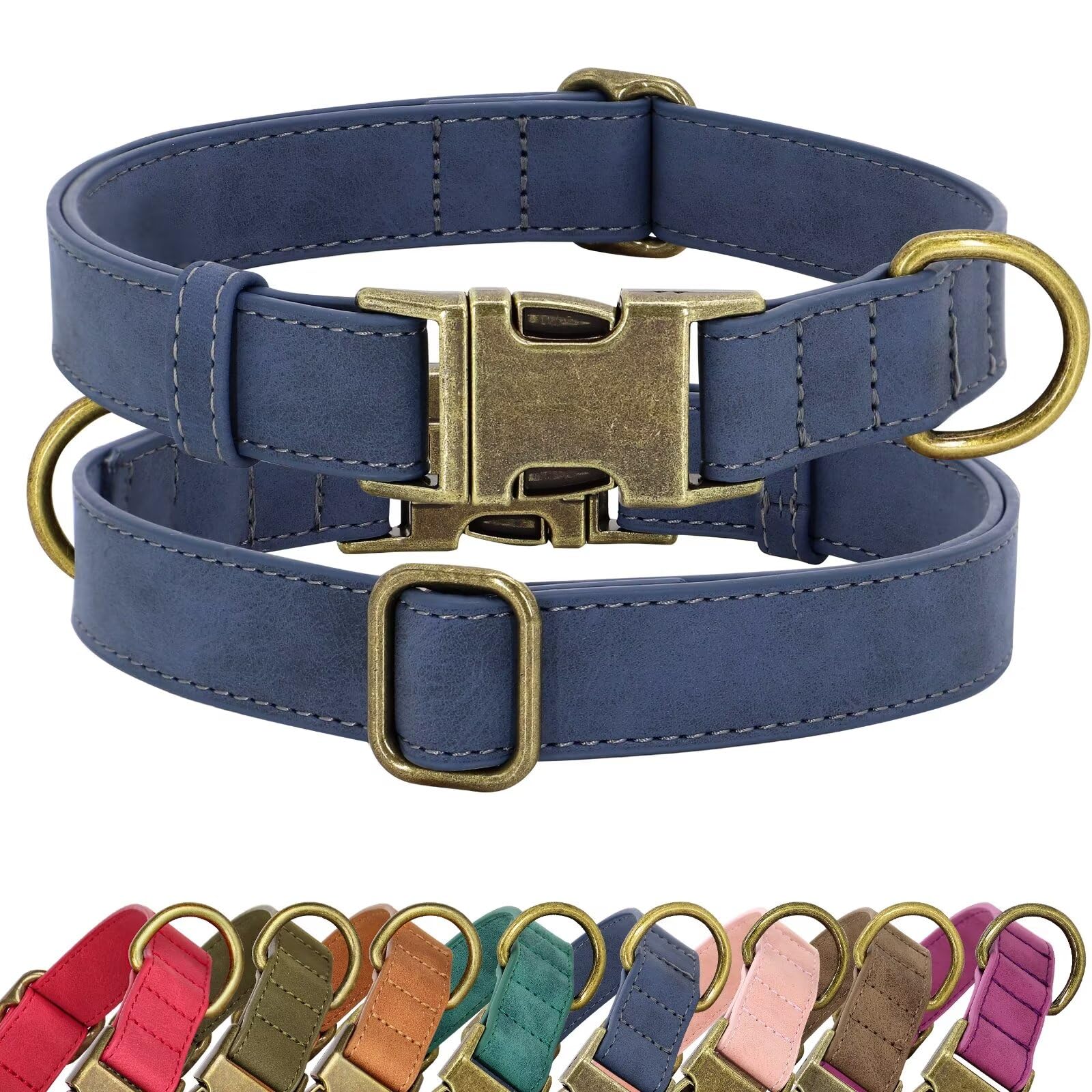 Sponsored Ad - Didog Soft PU Leather Dog Collar, Stylish Quick Released Dog Collars for Small Dogs, Easy Clean Adjustable Pet Collar for Daily Walking, Blue, S Fit 10-16" Neck