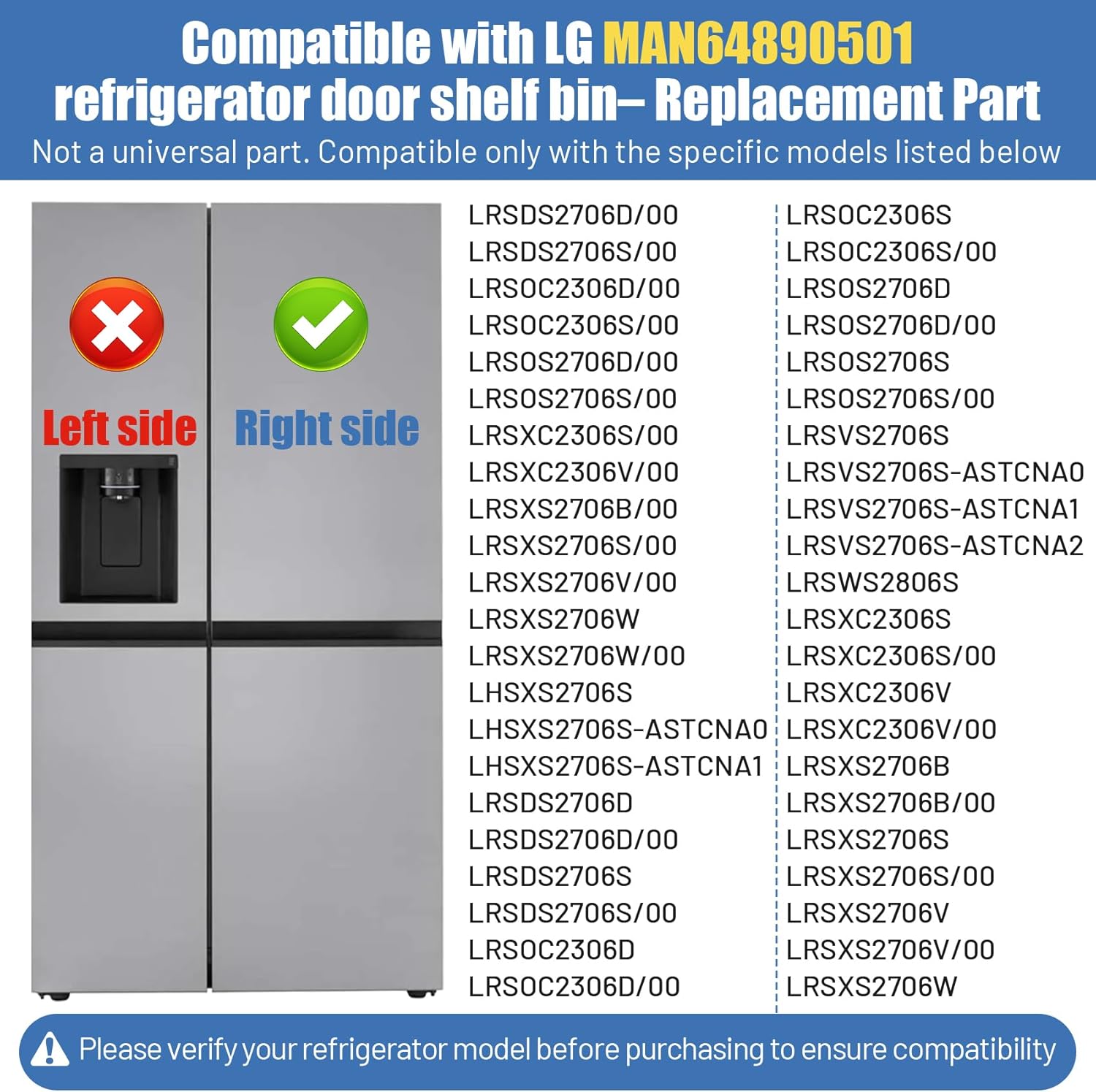 UPGRADED MAN64890501 Refrigerator Door Shelf Bin Compatible With LG Refrigerator Door Bin LRSOS2706S LRSXS2706S LRSXS2706V LRSXS2706W LRSDS2706S Fridge Gallon Shelf Door Basket Replacement Right