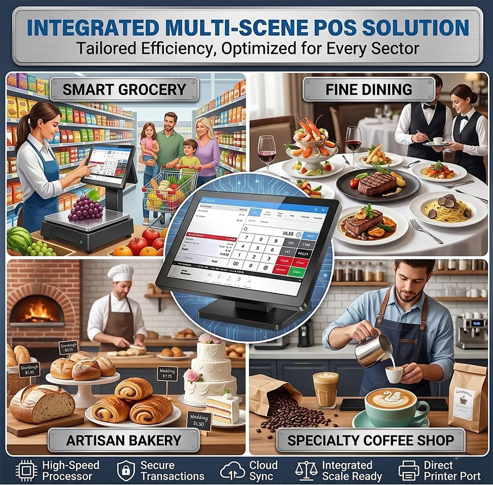 Registratore di Cassa Touchscreen da 15,6", sistemas POS all-in-One, processore i5, 8 GB di RAM, SSD da 256 GB. Set Completo con Stampante per scontrini