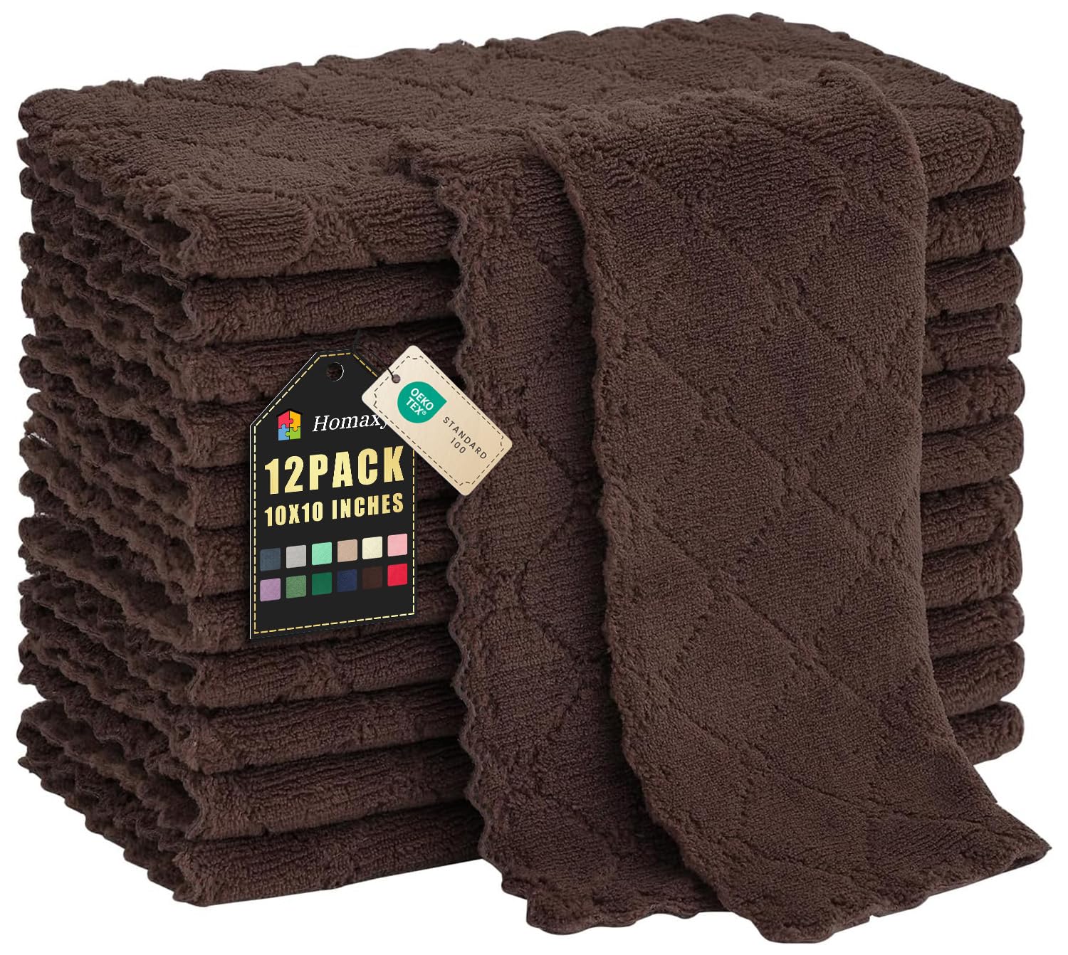 Homaxy 12 Pack Kitchen Dish Cloths (10 x 10 Inches, Brown), Super Soft and Absorbent Coral Velvet Dish Towels, Nonstick Oil Fast Drying Microfiber Cleaning Cloth, No Lint Household Dishcloths Brown 10x10 Inch-12 Pack