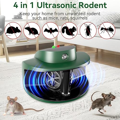 Miniatura 4 de Repelente ultrasónico de plagas 2025 mejorado para ratones, 3 altavoces de alta potencia de 300, disuasorio de roedores y ardillas para el hogar,