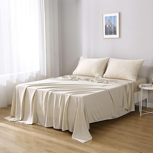 Miniatura 9 de Juego de sábanas de viscosa de bambú, 100% orgánica, refrescante, 4 piezas, sábana encimera + 1 sábana bajera + 2 fundas de almohada, suave como la