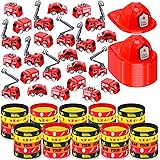 Poen 100 Pieces Mini Fire Engine Toy Trucks Firefighter Chief Soft Plastic Hat Silicone Bracelets Fire Truck Birthday Party Supplies Fire Truck Toy for Boys and Girls
