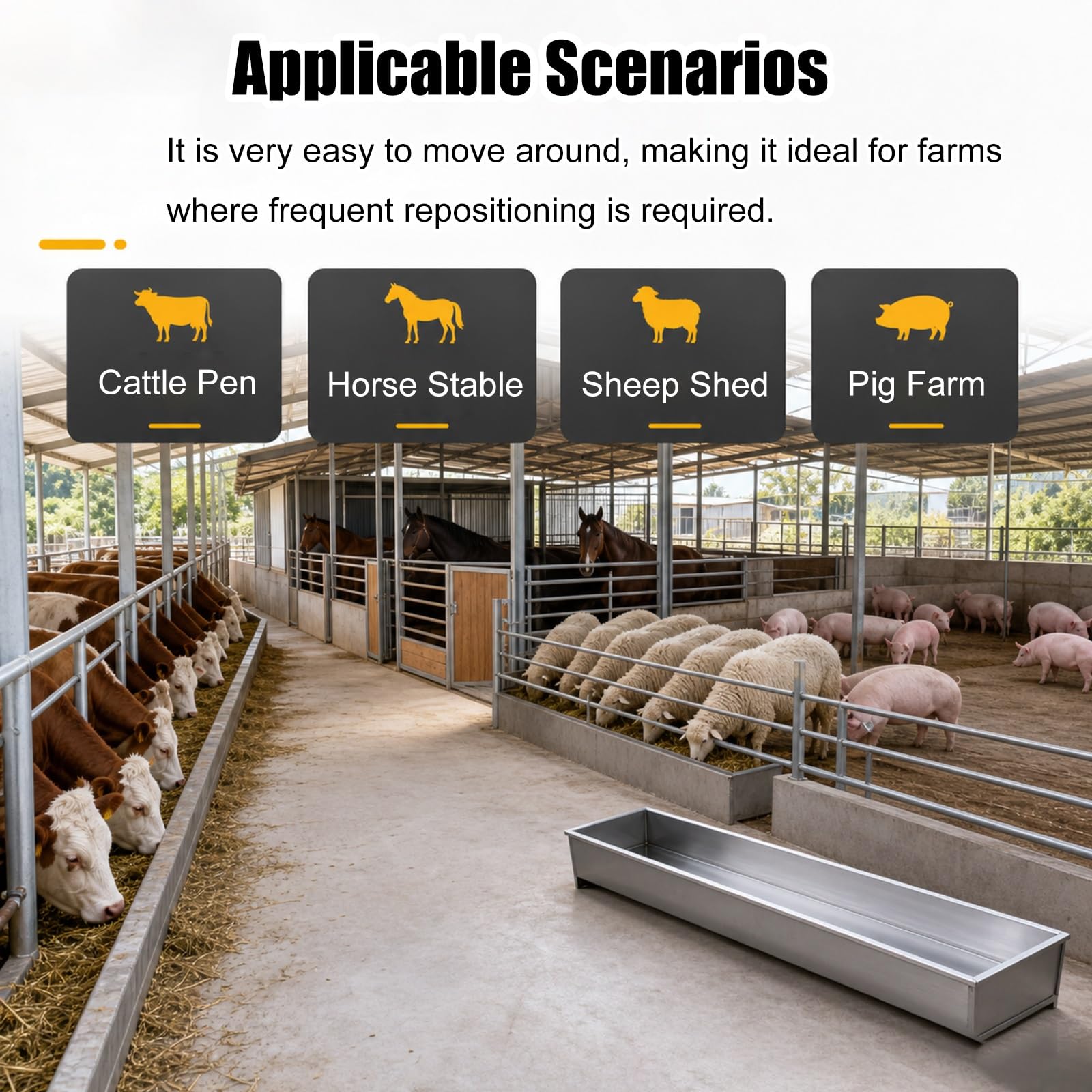 SRNSAEB Comedero para Ganado Comedero Grande para Ganado (Vacas, Ovejas, Cabras Y Terneros); Apto para Corrales Y Granjas. Comedero Metálico Y Suministros De Abrevadero; Comedero(L 100cm(39 2/5in))