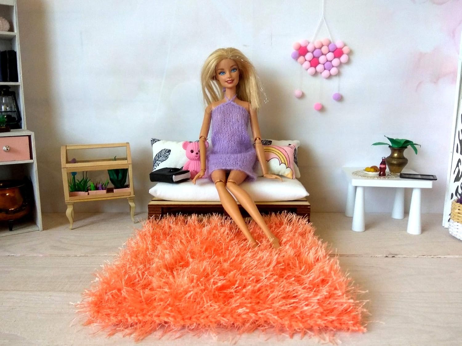 Dollhouse Miniature Rug, Floor Carpet. Coral Fluffy Mat Roombox Diorama. Blanket image 5