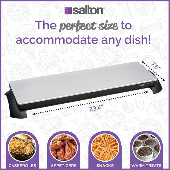 Cordless Warming Tray by Salton | Medium Electric Hot Plate | Cooking, Serving & Warming Tray | 23-3/4 x 7-3/4 Hot Plate