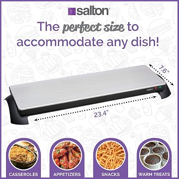 Cordless Warming Tray by Salton | Medium Electric Hot Plate | Cooking, Serving & Warming Tray | 23-3/4 x 7-3/4 Hot Plate