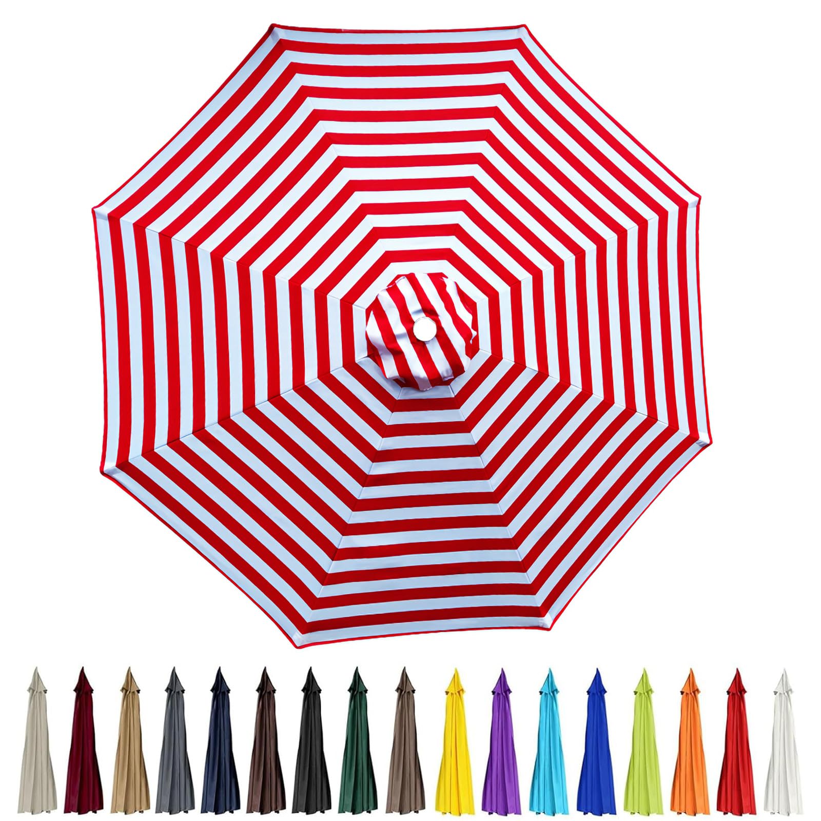 9ft Patio Umbrella Replacement Canopy for 8 Rib, Market Yard Umbrella Replacement Top Cover Fit Outdoor Umbrella (Canopy Only),Red White