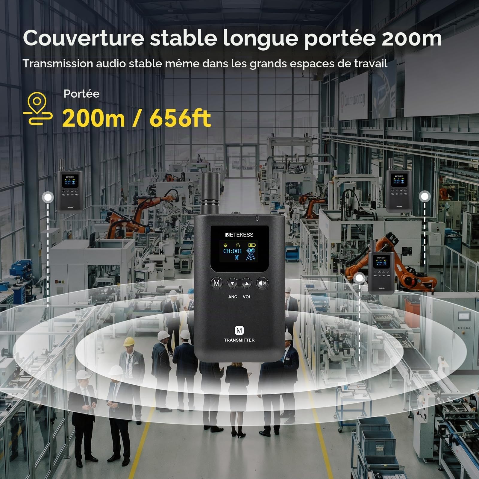 Retekess TT129 Systeme de Guide Touristique, 200 M, 999 Canaux, Boîtier de Chargement Portable 32 Emplacements, Convient aux Formations en Entreprise Ou en Fabricant (3 émetteurs, 29 récepteurs)