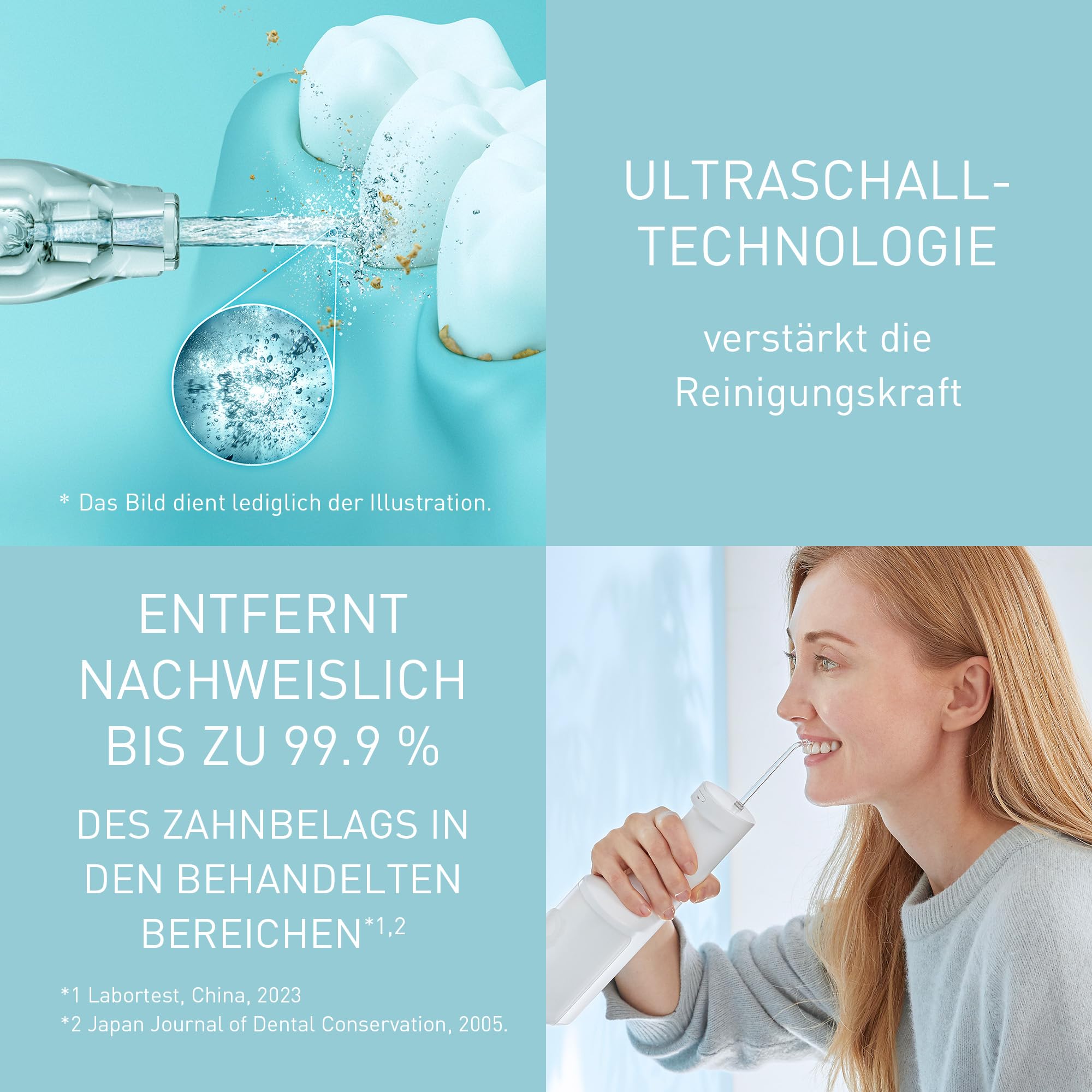 Panasonic Series 600 Ultraschall-Munddusche EW-DJ67-W303, Zahndusche, Munddusche kabellos, 200 ml, IPX7, 2 Ultraschalldüsen, 1 kieferorthopädische & 1 Zungenreinigungsdüse, 5 Wasserdruckstufen, Weiß