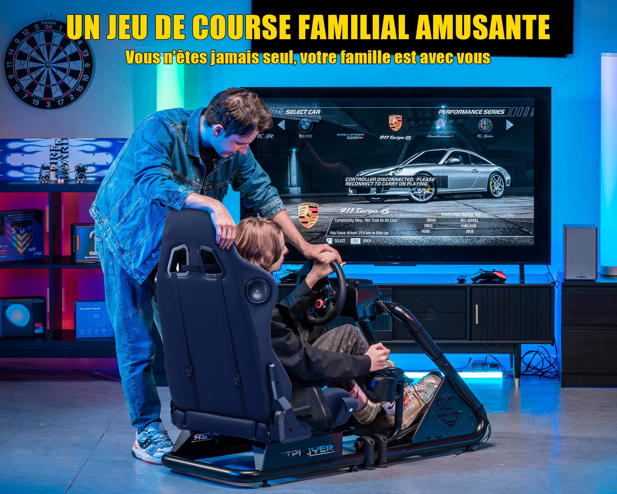 GTPLAYER Simulateur de Conduite, Siège de Simulation pour PC avec Haut-Parleurs, Support pour Volant et Pédalier