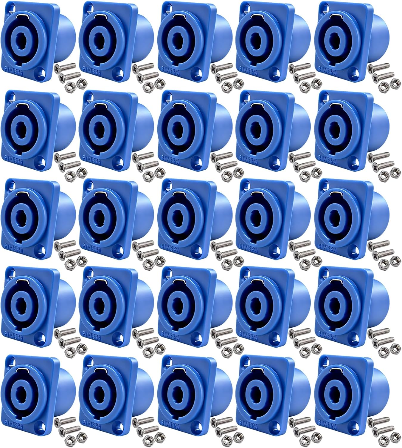 RIVIERA Speaker 4 Pole Square (Rectangle) - Speakon Female Socket Panel/Chassis Mount - Compatible with Neutrik Speakon NA4LJ, NA4LJX, NL4MP, NL4MPR, NL4FC, NL4FX, NL4 & NL2 Series 20 Pack