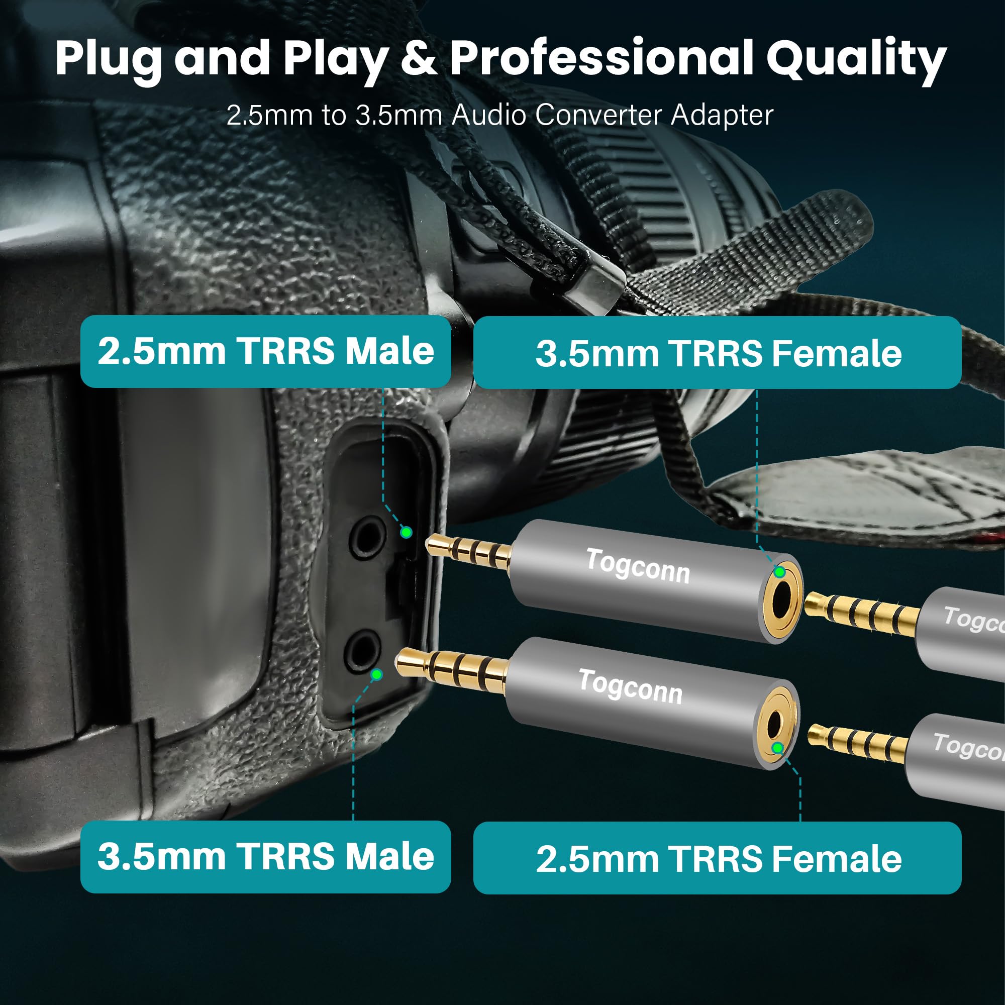 2,5 mm auf 3,5 mm Adapter, 2,5 mm Stecker auf 3,5 mm Buchse / 3,5 mm Stecker auf 2,5 mm Buchse, Audio-Klinken-Konverter, Stereo/Mono-Zusatzstecker für Smartphones, Kopfhörer, Tablets, unterstützt
