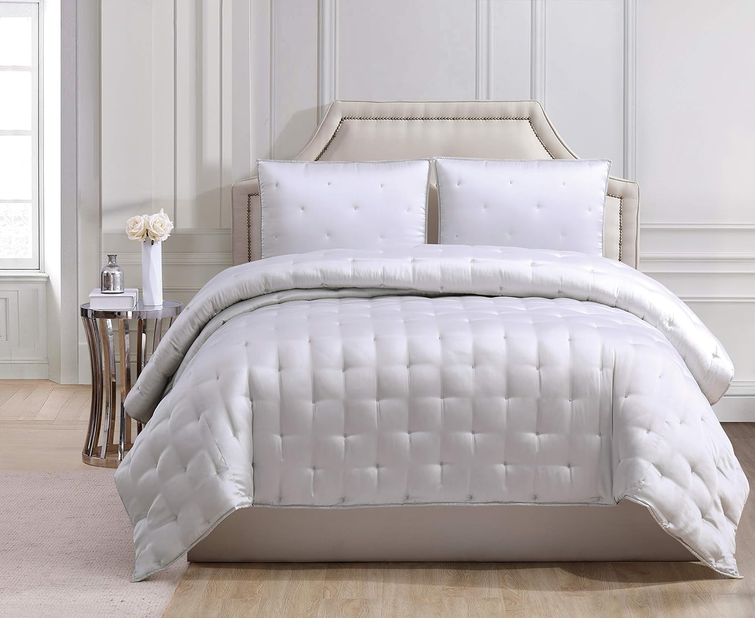 Charisma Silky Satin Queen Coverlet Set, Grey Violet