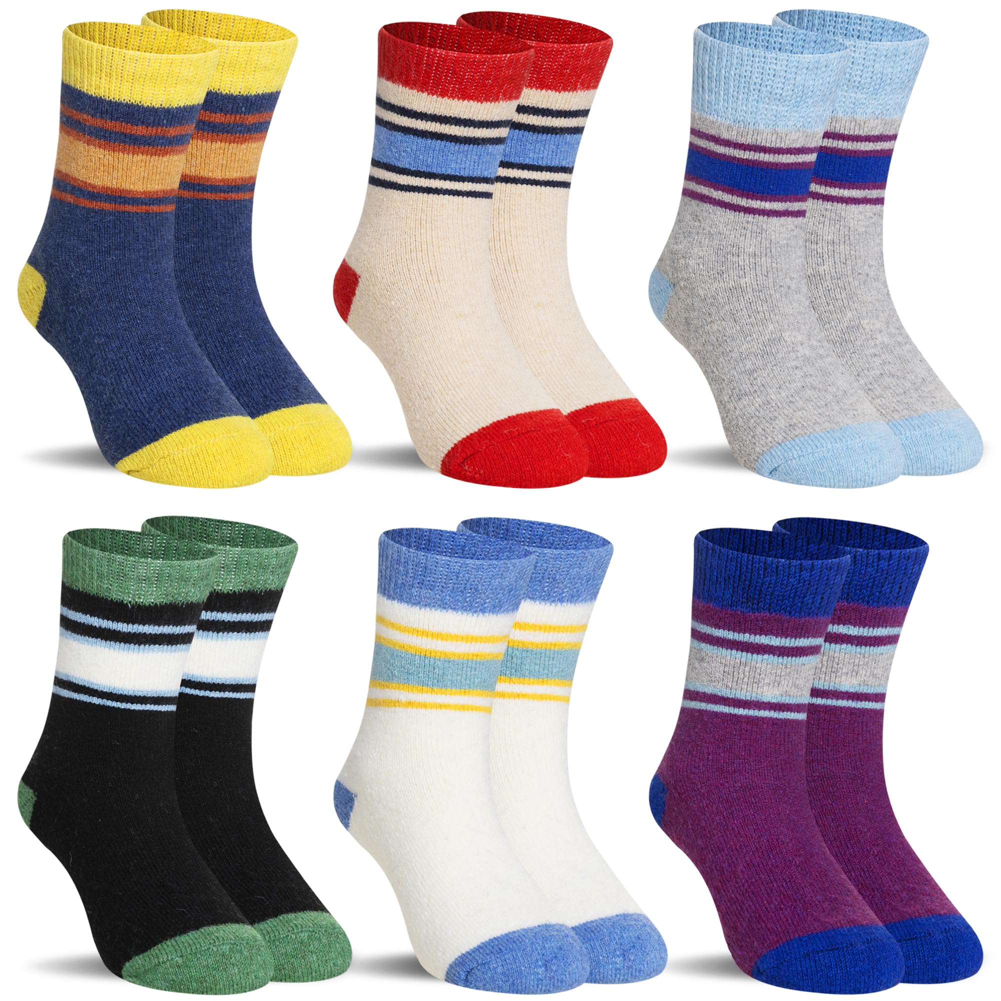 Kids Merino Wool Socks Boys Girls Hiking Boot Winter Thermal Warm Cozy Soft Toddler Thick Crew Socks 6 Pairs