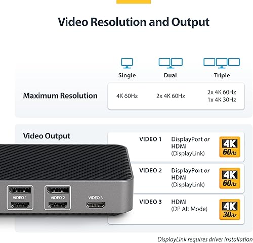 Miniatura 4 de StarTech. com - Estación de acoplamiento de triple monitor USB-C para MacBook Pro  Air M1 M2 M3 M4 y Windows, base universal 4K HDMI DP, compatible