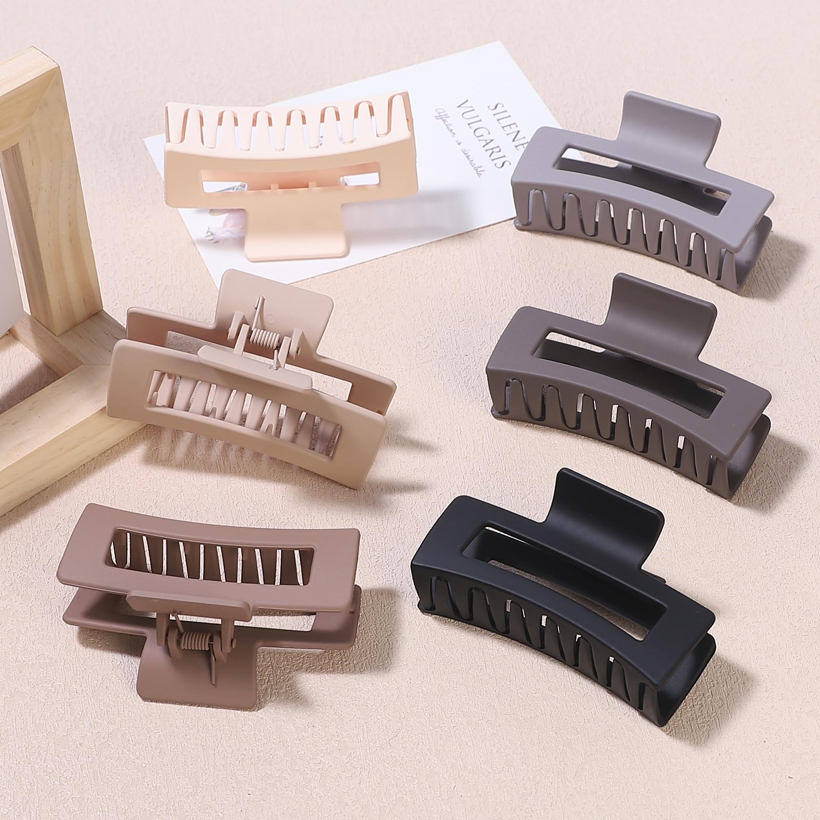 Sisiaipu Confezione da 6 fermagli per capelli medi da 8,9 cm, da donna, quadrati, rettangolari, per capelli, a banana, accessori per capelli per ragazze, cioccolato