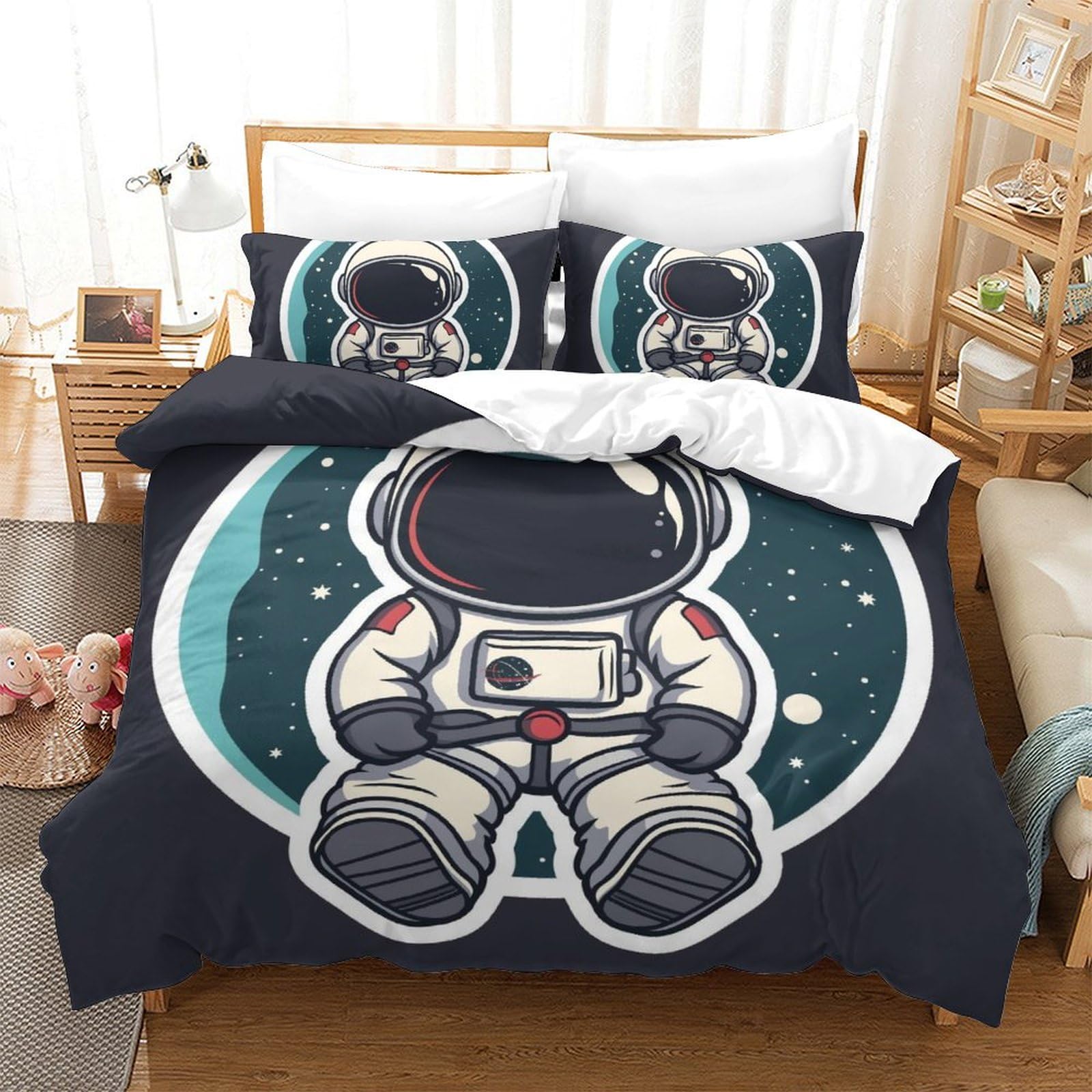 Parure de lit astronaute 3D housse de couette microfibre 220x240 avec taies d'oreiller enfant