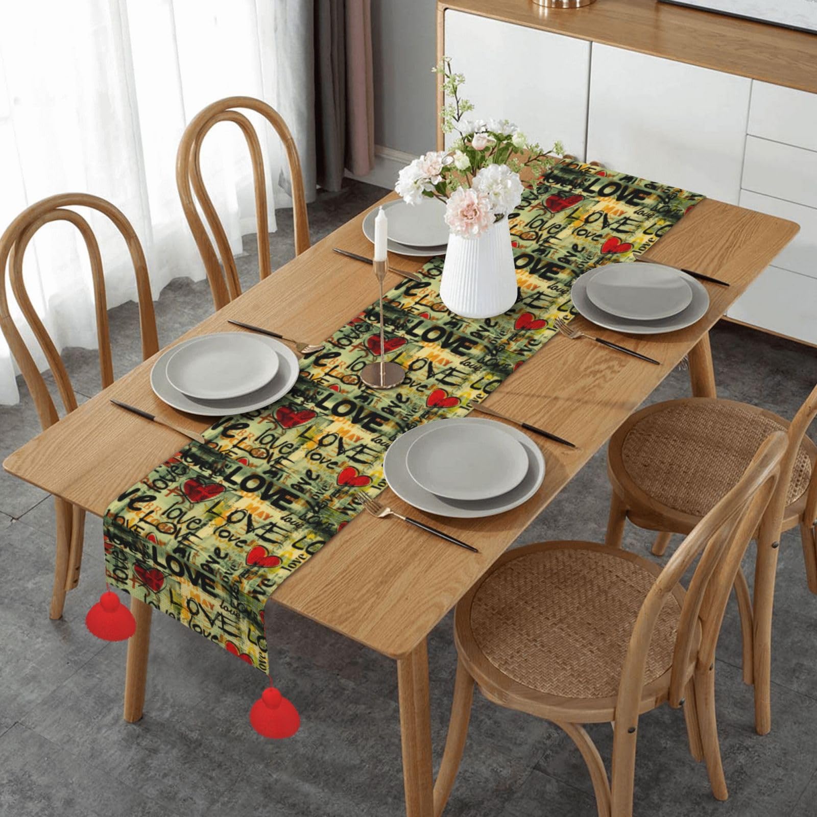 Chemin de table antidérapant pour décoration de fête et repas de Noël chaleureux